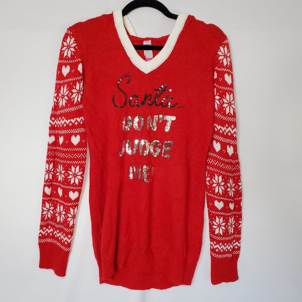 Santa Don't Judge Me Red Christmas Sequin Sweater